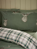 Catherine Lansfield Soft Green Christmas Stag Check Reversible Duvet Cover Set