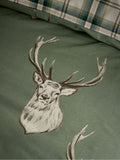 Catherine Lansfield soft green Christmas stag check reversible duvet cover set - British product