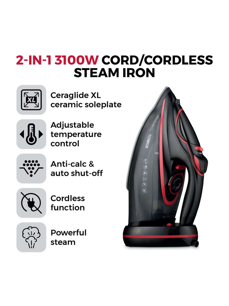 Tower steam iron red/black ceramic soleplate, imported from the UK