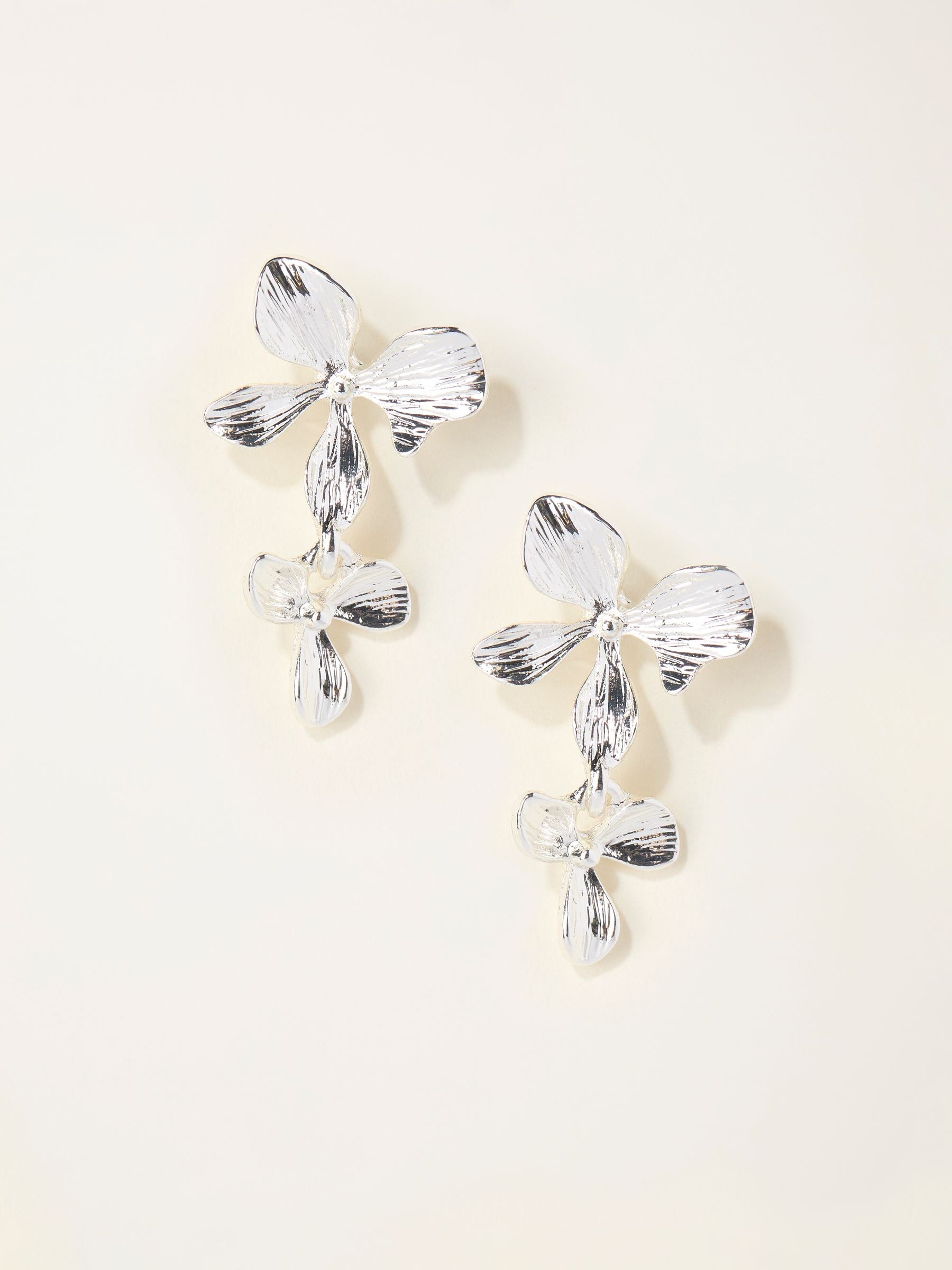 FatFace silver tone large flower drop earrings, (British brand)