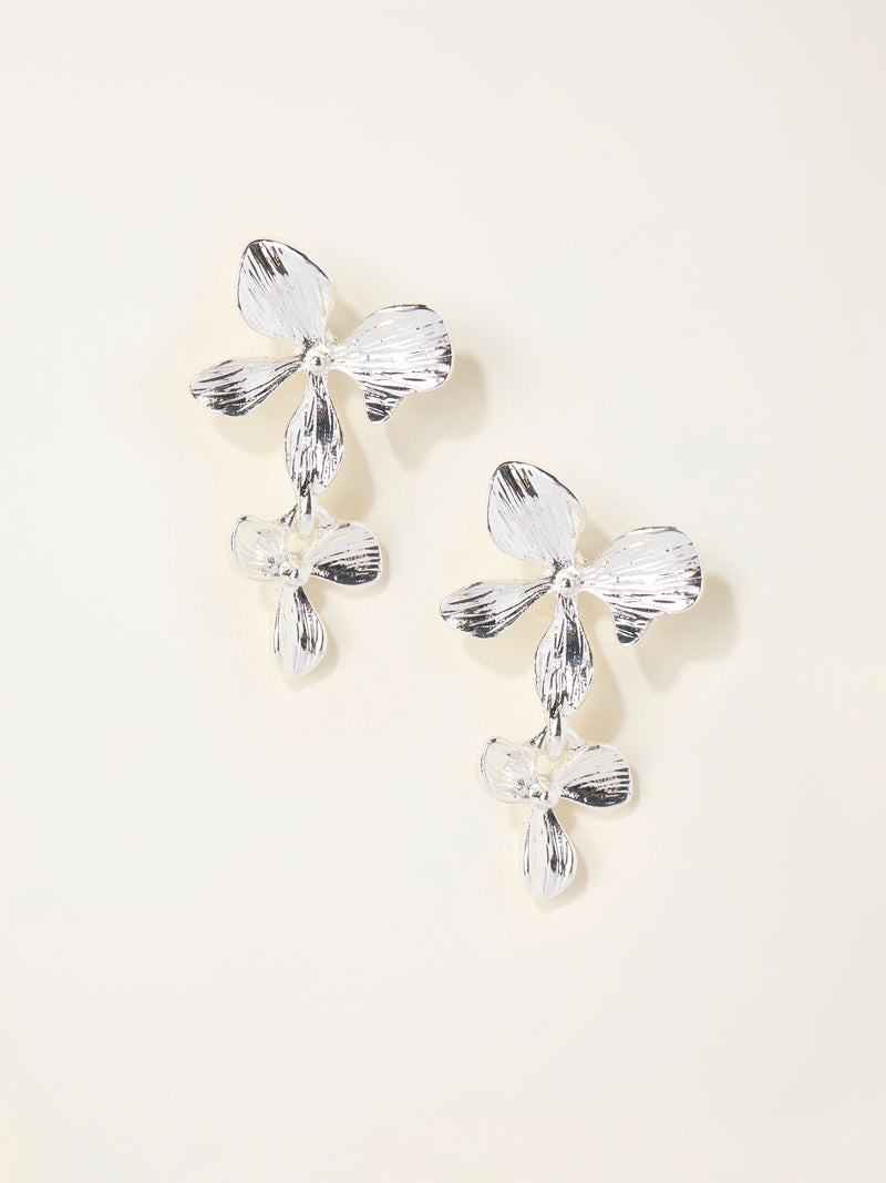 FatFace silver tone large flower drop earrings, (British brand)
