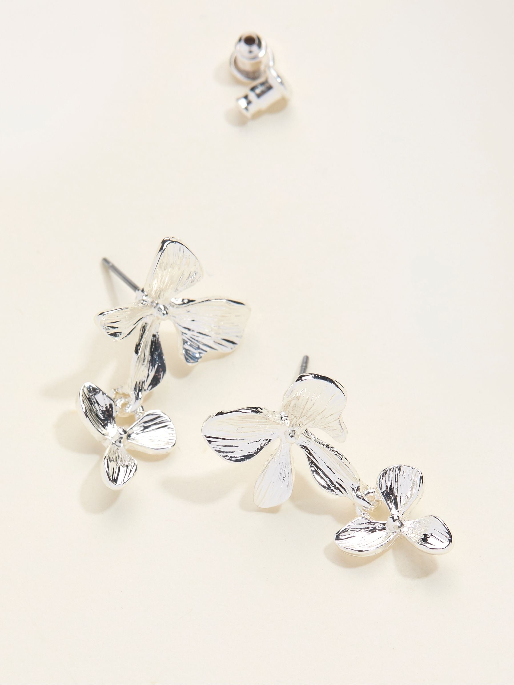 FatFace silver tone large flower drop earrings, (British brand)