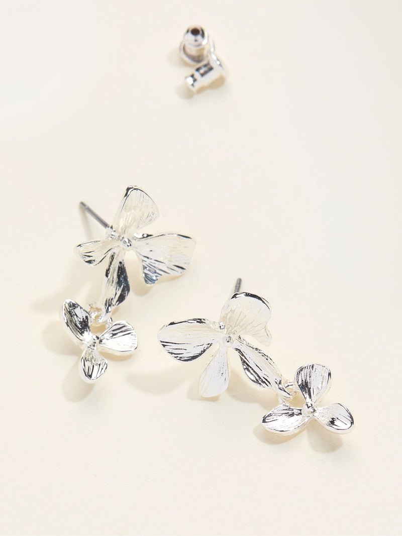 FatFace silver tone large flower drop earrings, (British brand)
