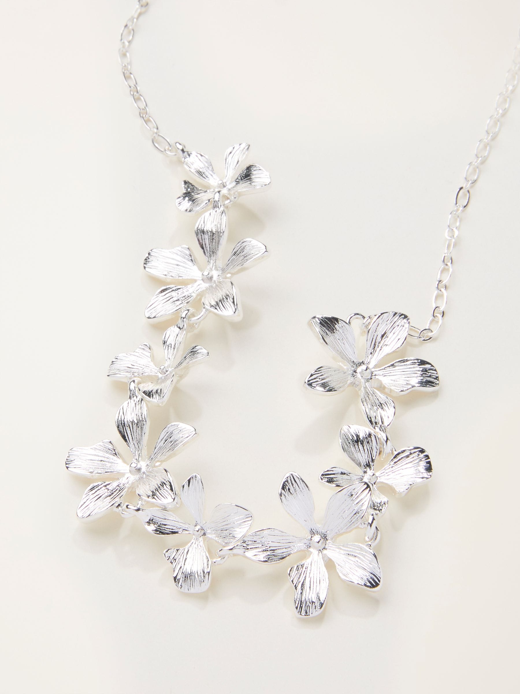 FatFace silver tone large floral necklace, UK version