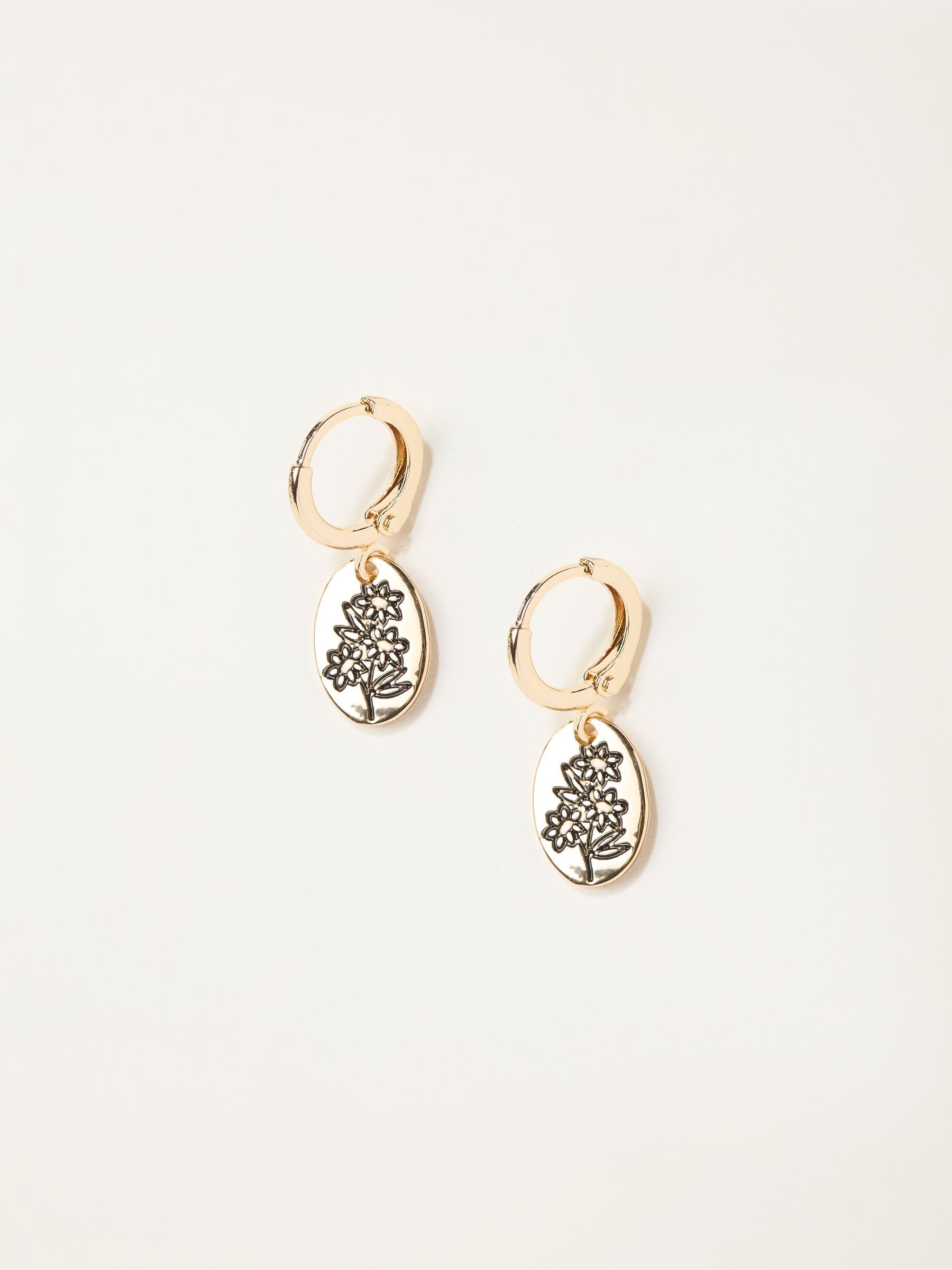 FatFace gold tone etched flower drop earrings - British product