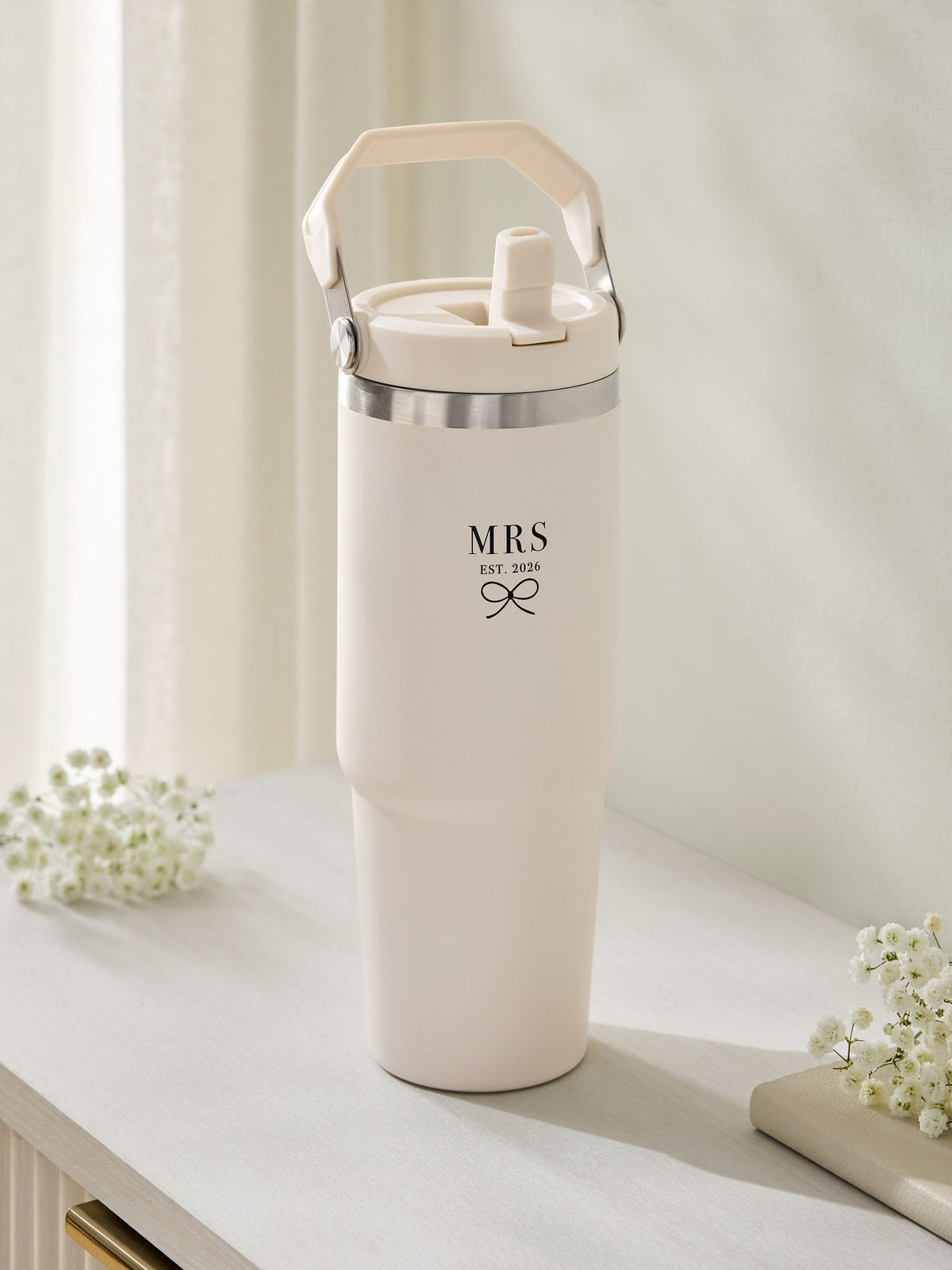 Cream Est 2026 Wedding Mrs Water Bottle