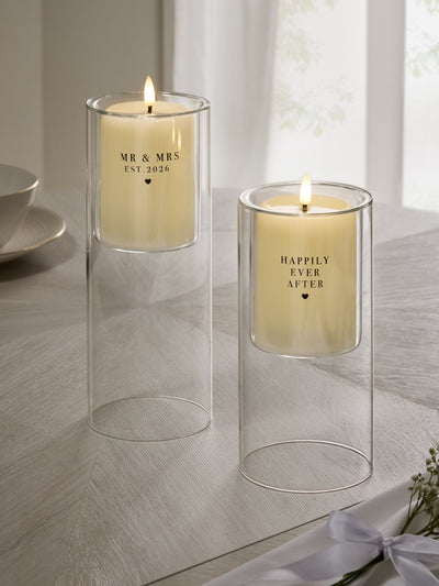 Next Monochrome Est 2026 Mr and Mrs LED Candle Set with Holders 25cm- Buy online at McGrocer