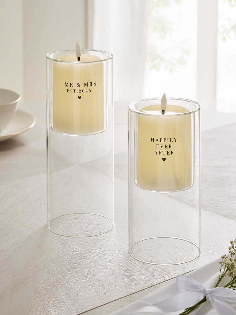 Monochrome Mr and Mrs LED candle set 25cm, UK version