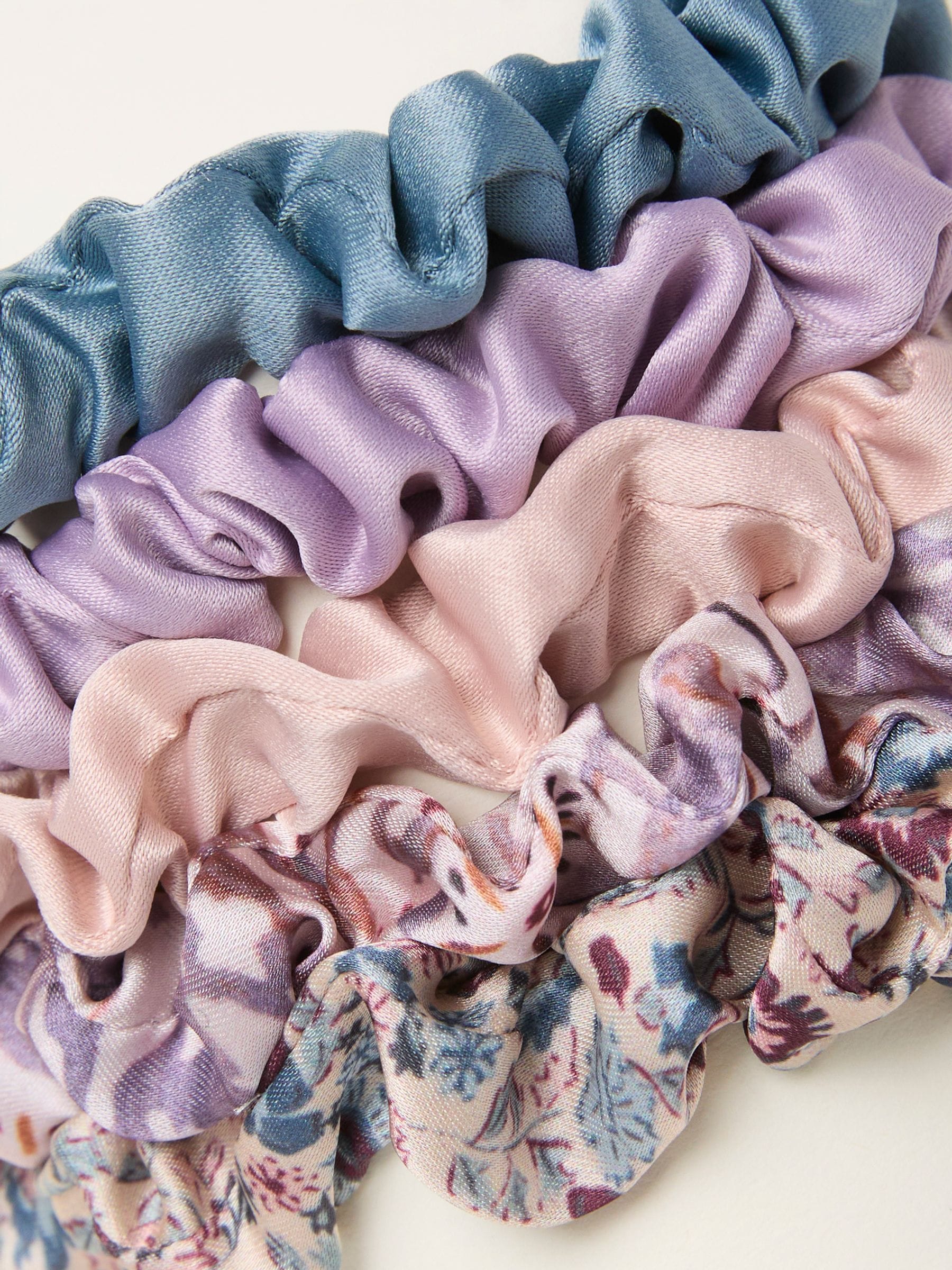 FatFace satin purple hair scrunchies 5 pack, UK version
