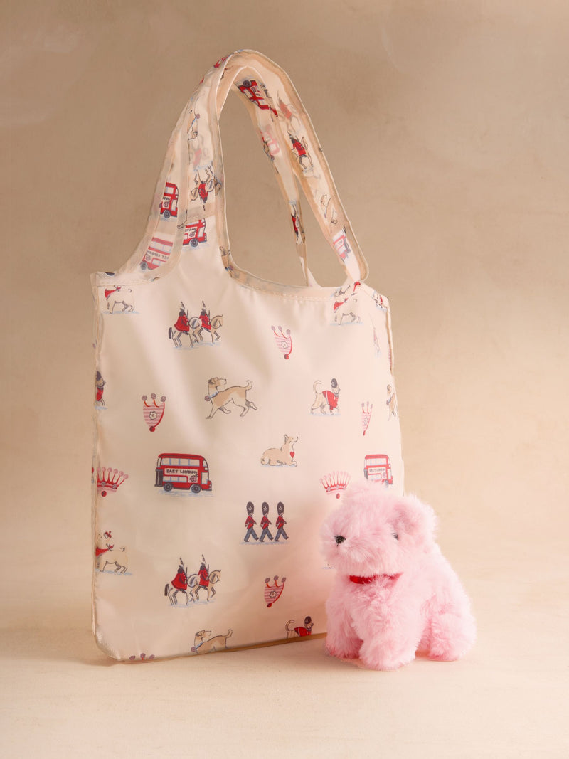 Cath Kidston Pink Stanley Dog Plush Foldaway Tote - British product