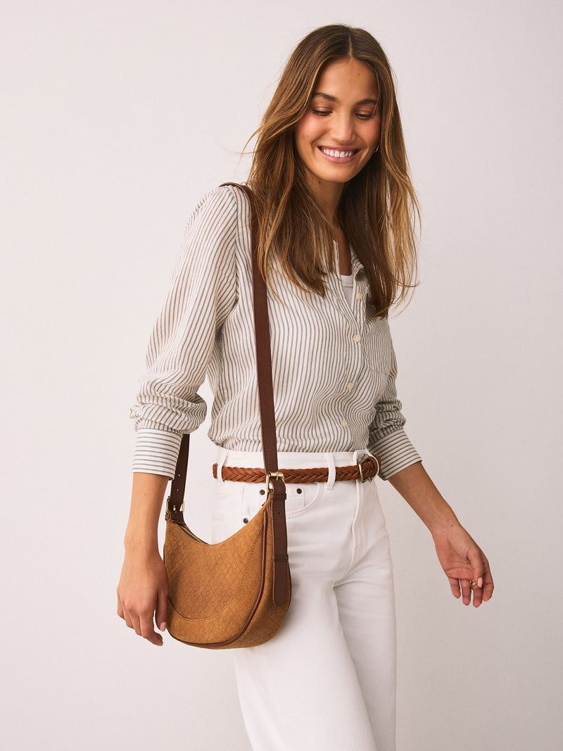 Cross body bag tan brown embossed leather - British product