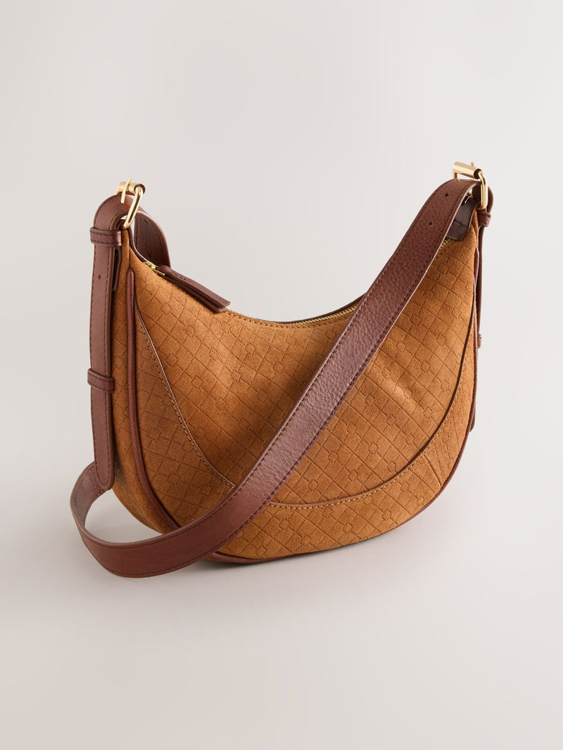 Cross body bag tan brown embossed leather - British product