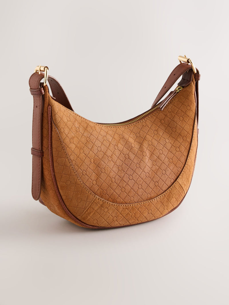 Cross body bag tan brown embossed leather - British product