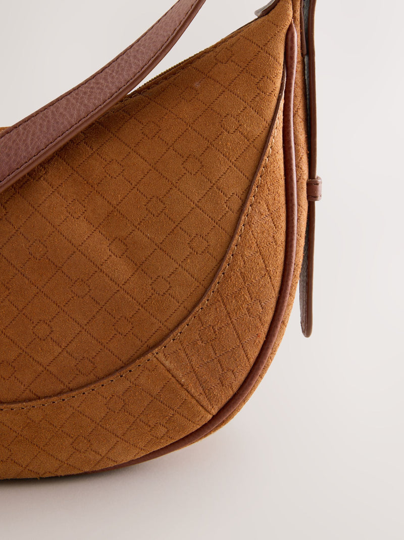Cross body bag tan brown embossed leather - British product