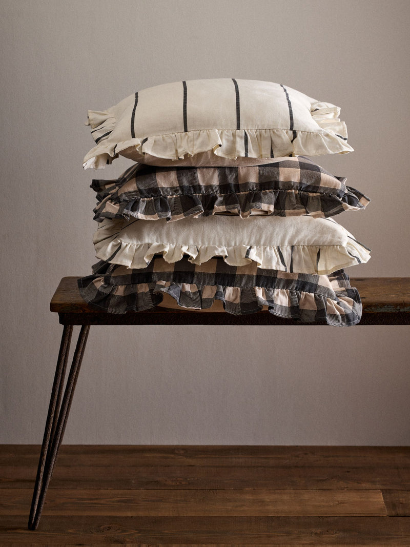 The Set 4 Pack Black/Cream Stripe Ruffle Cotton Cushion Covers