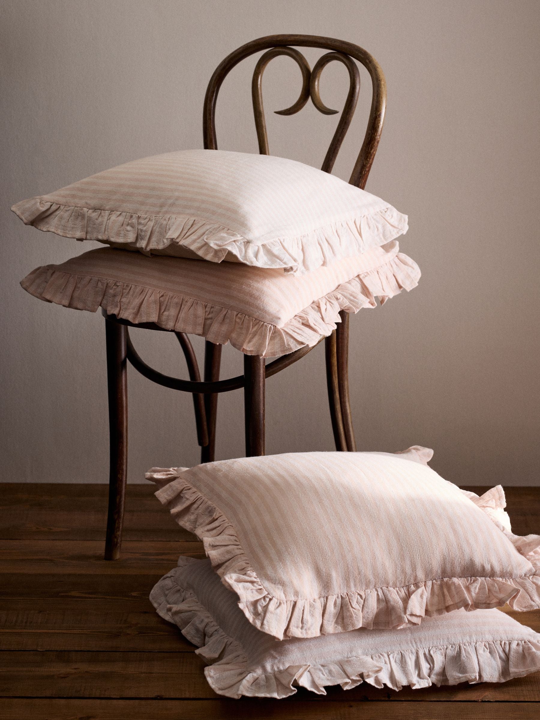 The Set 4 Pack Pink Stripe Ruffle Cotton Cushion Covers