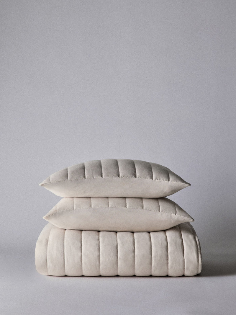 The Set 3 Piece Natural Quilted Bedspread and Cushion Covers