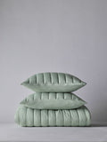 The Set 3 Piece Green Quilted Bedspread and Cushion Covers