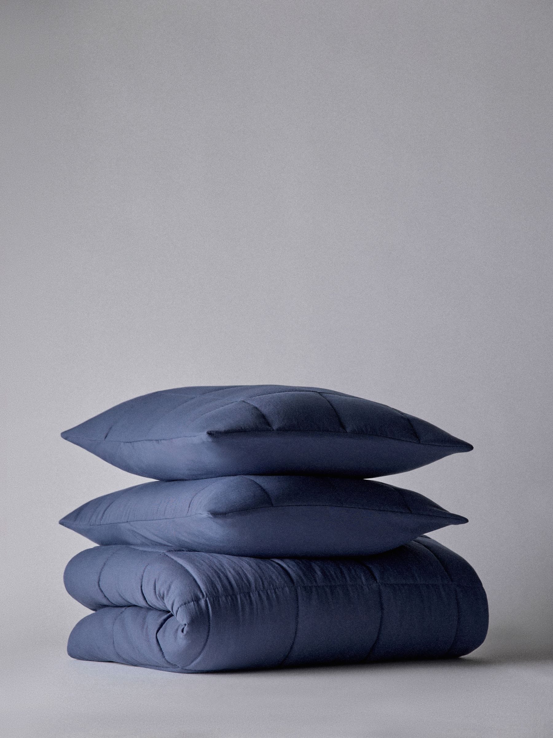 THE SET navy quilted bedspread set 3 piece, imported from the UK
