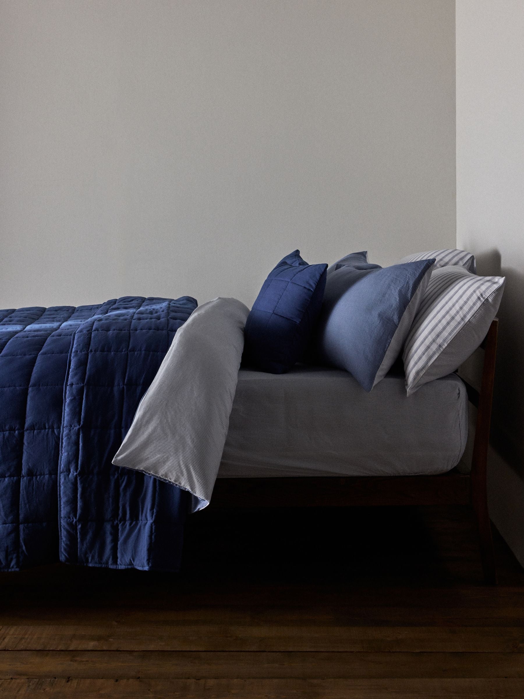 THE SET navy quilted bedspread set 3 piece, imported from the UK