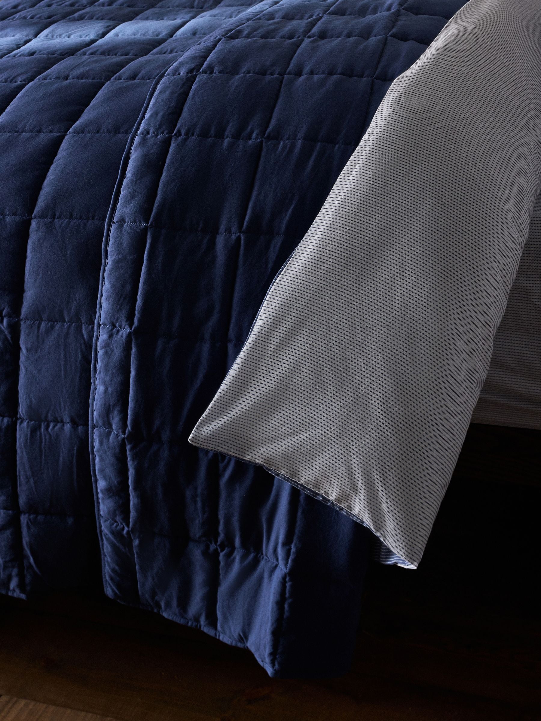 THE SET navy quilted bedspread set 3 piece, imported from the UK