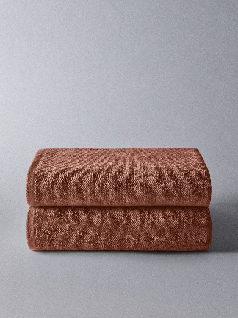 The Set rust popcorn textured 100% cotton bath towels, imported from the UK