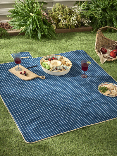 Next Blue Stripe Fleece Picnic Blanket 135cm x 135cm- Buy online at McGrocer