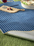 Blue stripe fleece picnic blanket waterproof backing, imported from the UK