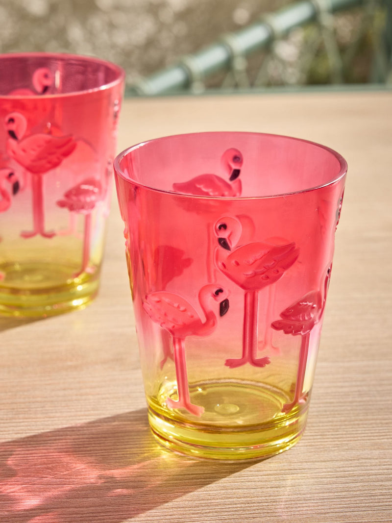 Flamingo acrylic tumblers set of 4 pink and yellow, imported from the UK