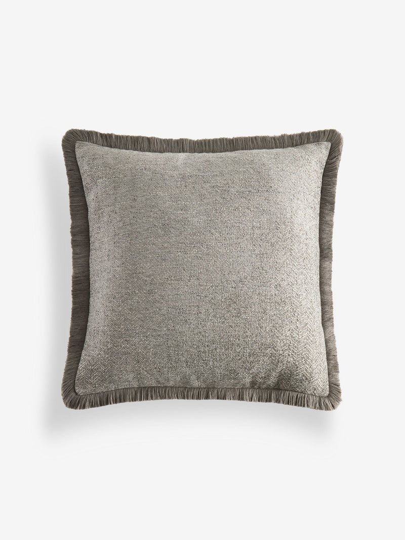 Grey herringbone fringe cushion 50x50cm, imported from the UK