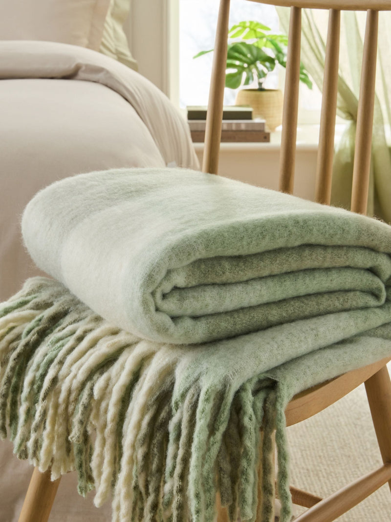 Sage Green Cosy Check Throw wool blend, UK version