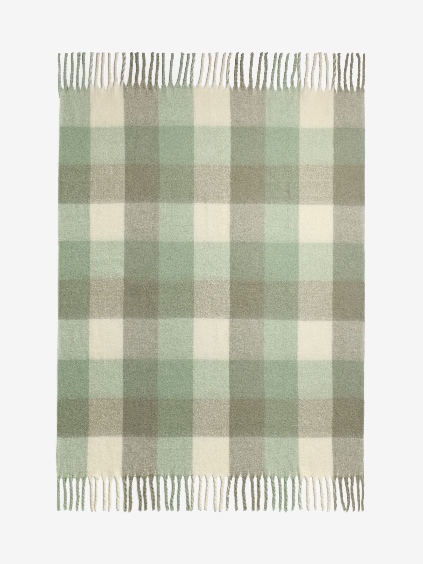 Sage Green Cosy Check Throw wool blend, UK version