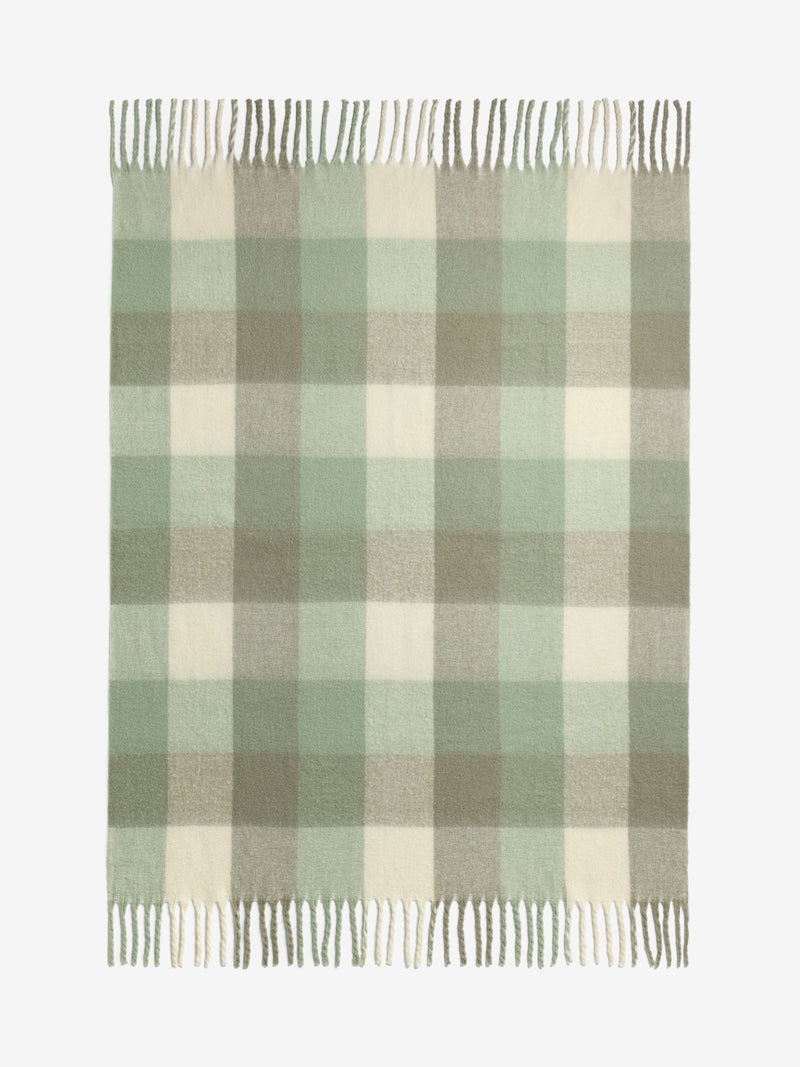 Sage Green Cosy Check Throw wool blend, UK version