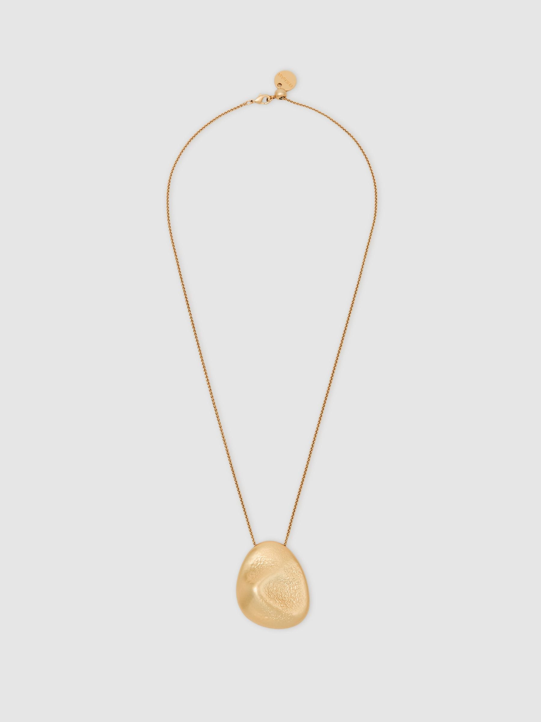Reiss Perdita gold tone necklace with textured pebble pendant 51cm, imported from the UK
