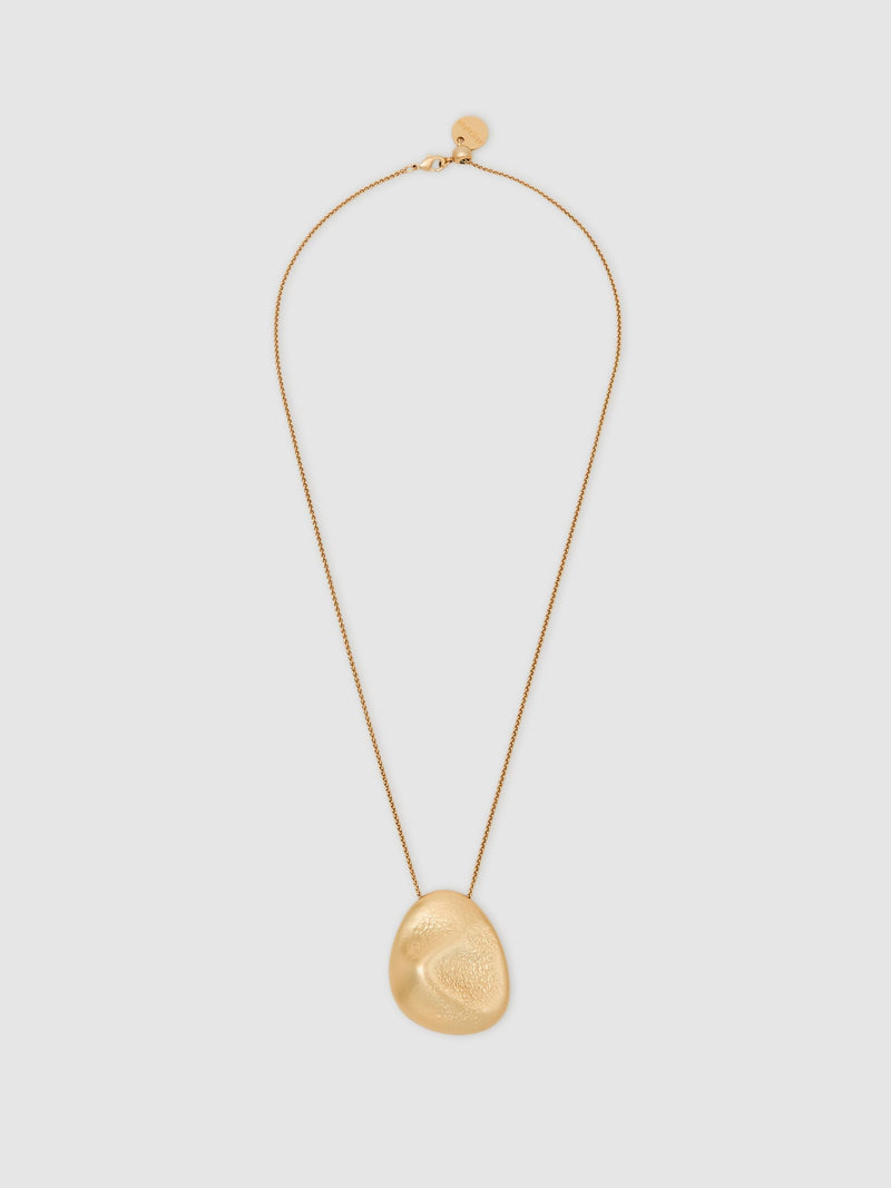 Reiss Perdita gold tone necklace with textured pebble pendant 51cm, imported from the UK