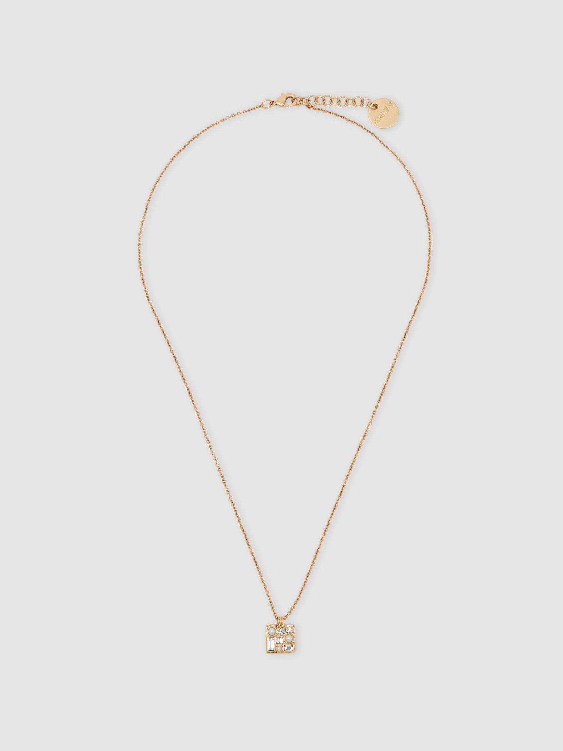 Reiss gold tone Zoe square pendant necklace 44.5cm, imported from the UK
