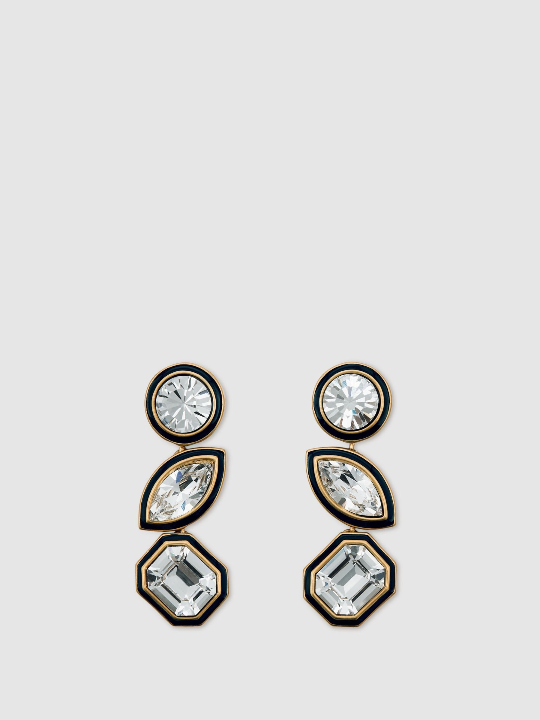 Reiss gold tone Crista crystal drop earrings, imported from the UK