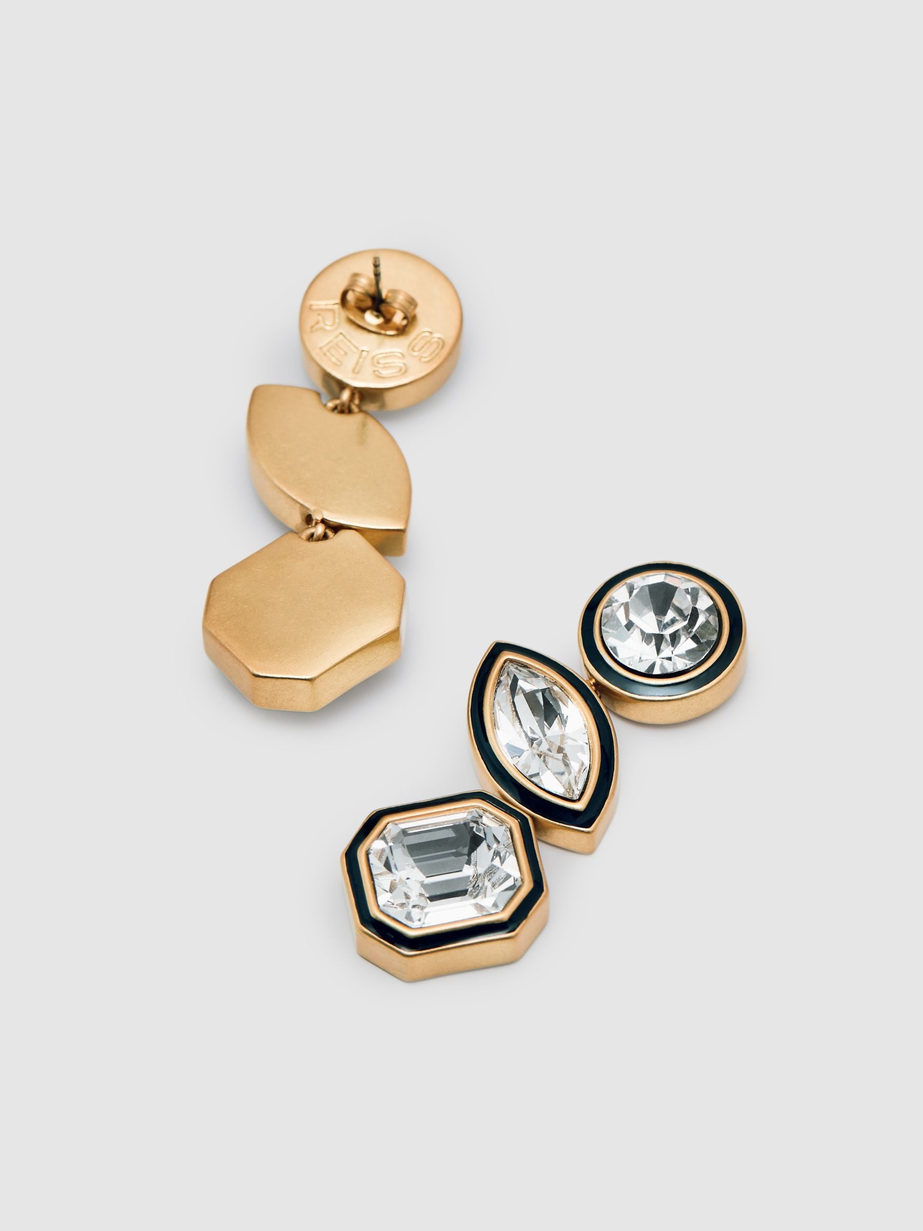 Reiss gold tone Crista crystal drop earrings, imported from the UK