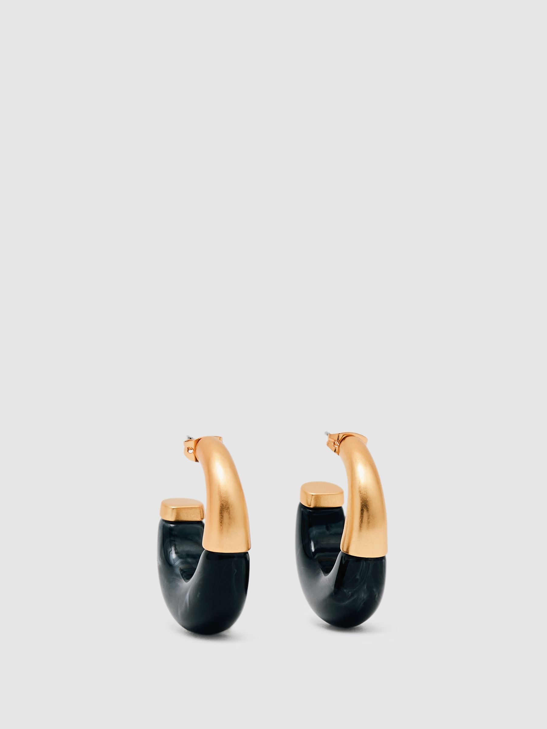 Gold-Tone Marbled Enamel Hoop Earrings with Hypoallergenic Posts