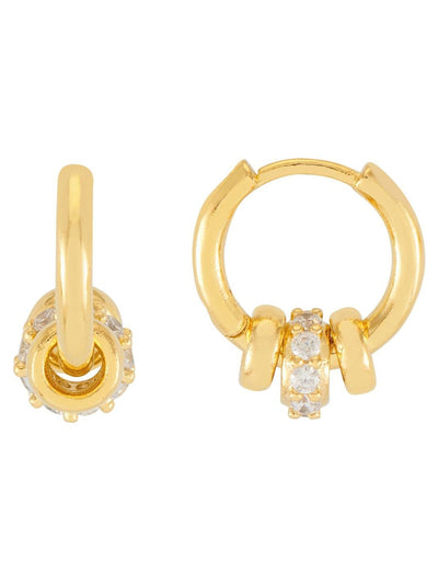 Boucles d'oreilles créoles triples disques dorées avec accents de zircone cubique