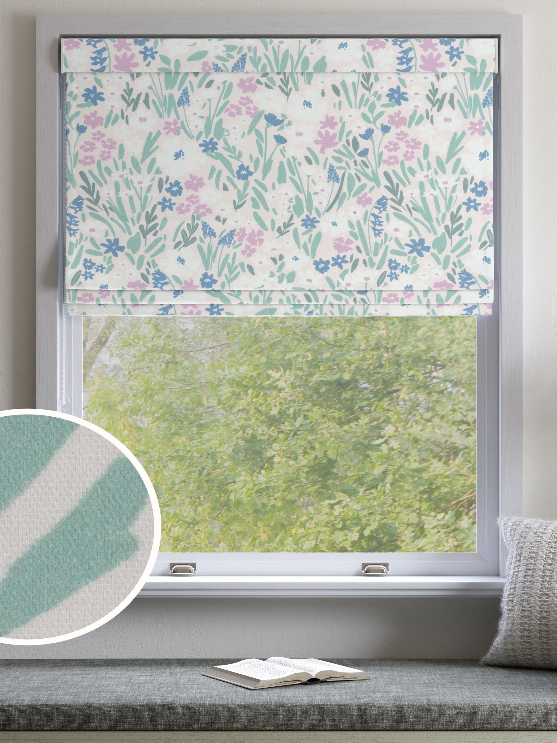 Purple Gouache floral roman blinds 640x640mm (British brand)