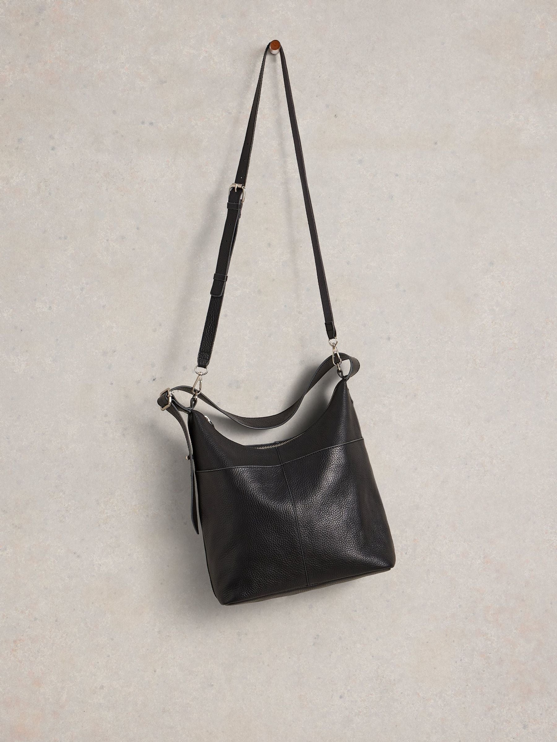 White Stuff black Sophia cross-body bag in leather, imported from the UK