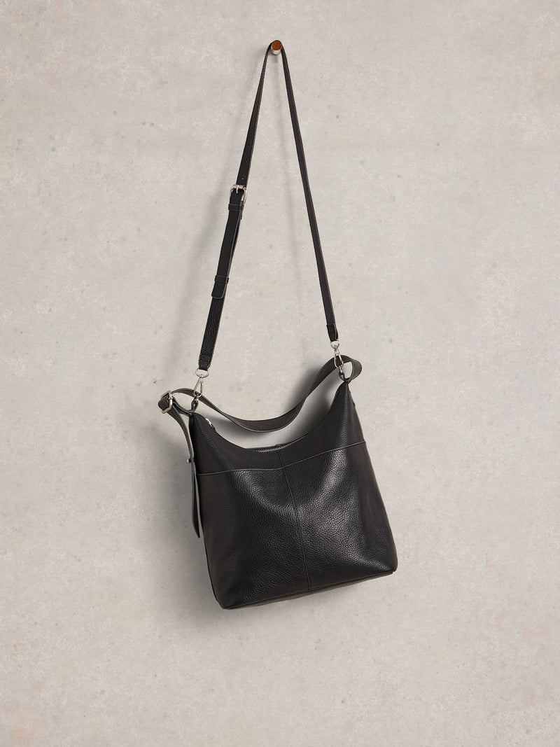 White Stuff black Sophia cross-body bag in leather, imported from the UK