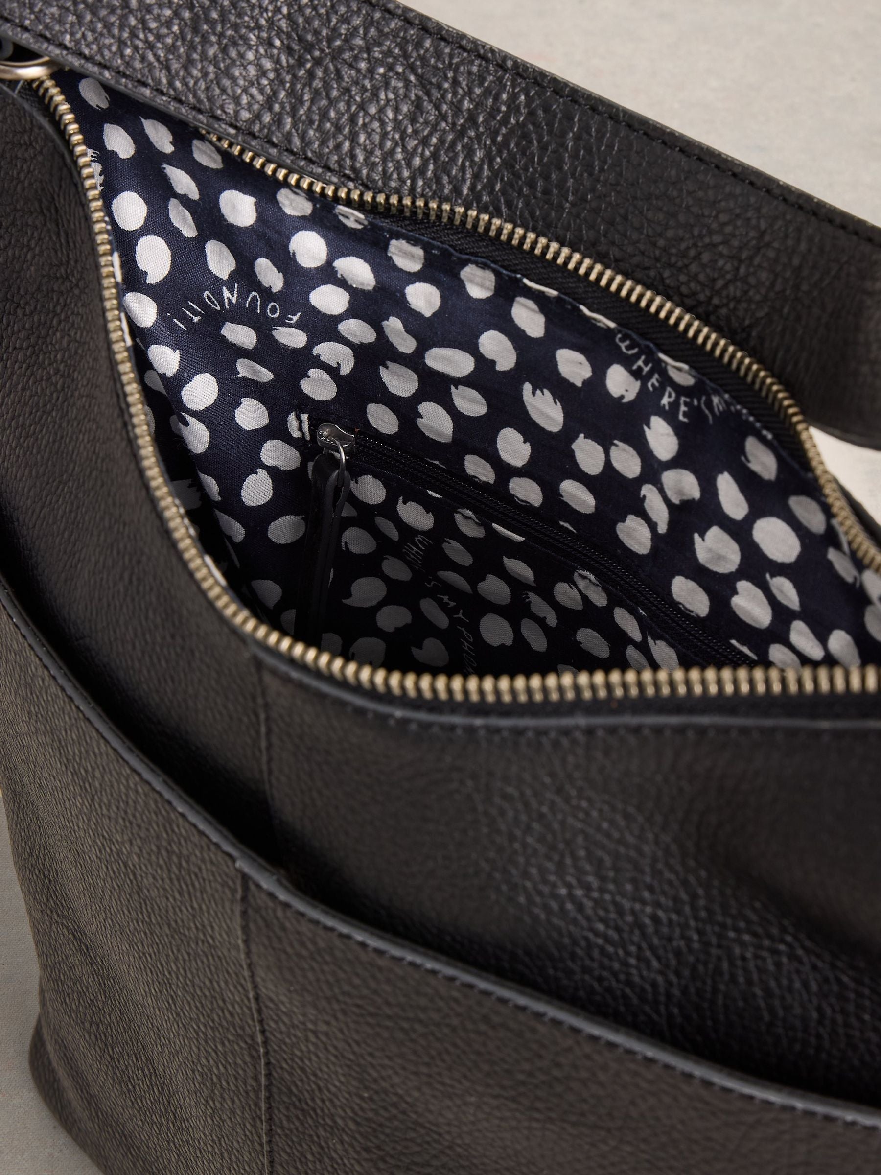 White Stuff black Sophia cross-body bag in leather, imported from the UK