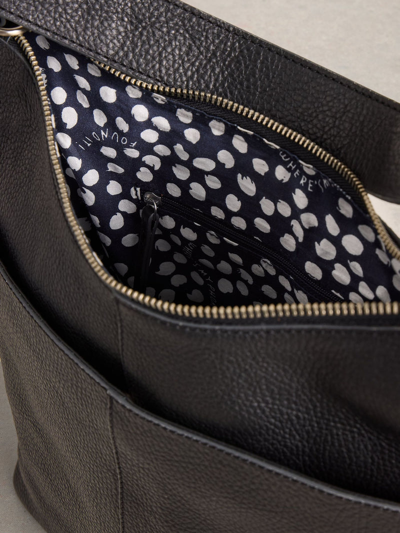 White Stuff black Sophia cross-body bag in leather, imported from the UK
