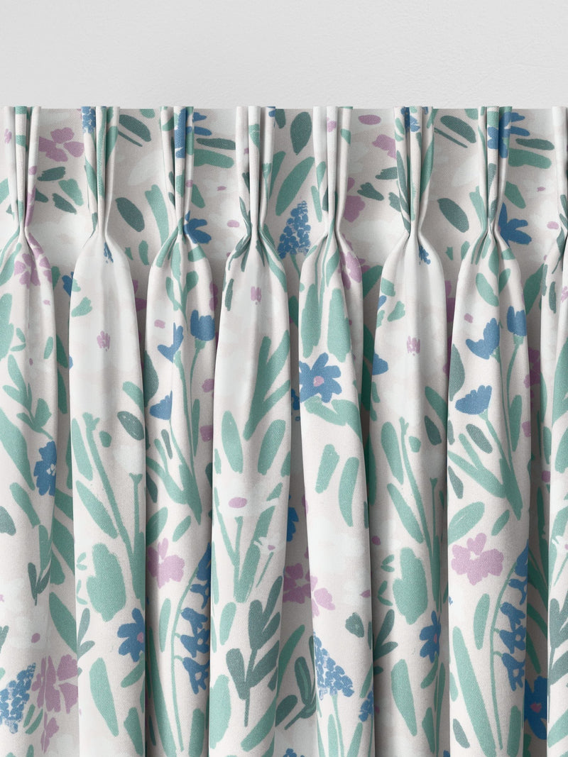 Purple gouache floral made to measure curtains, British brand