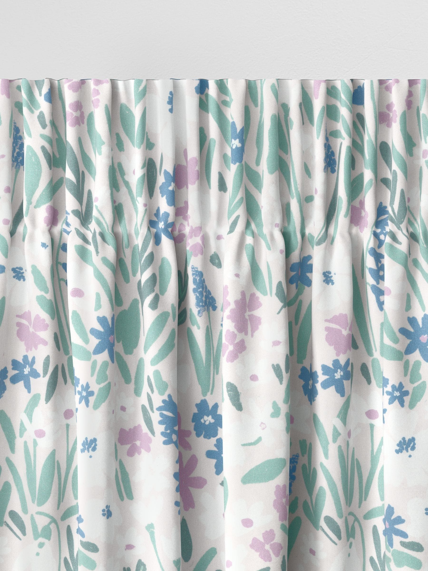 Purple gouache floral made to measure curtains, British brand