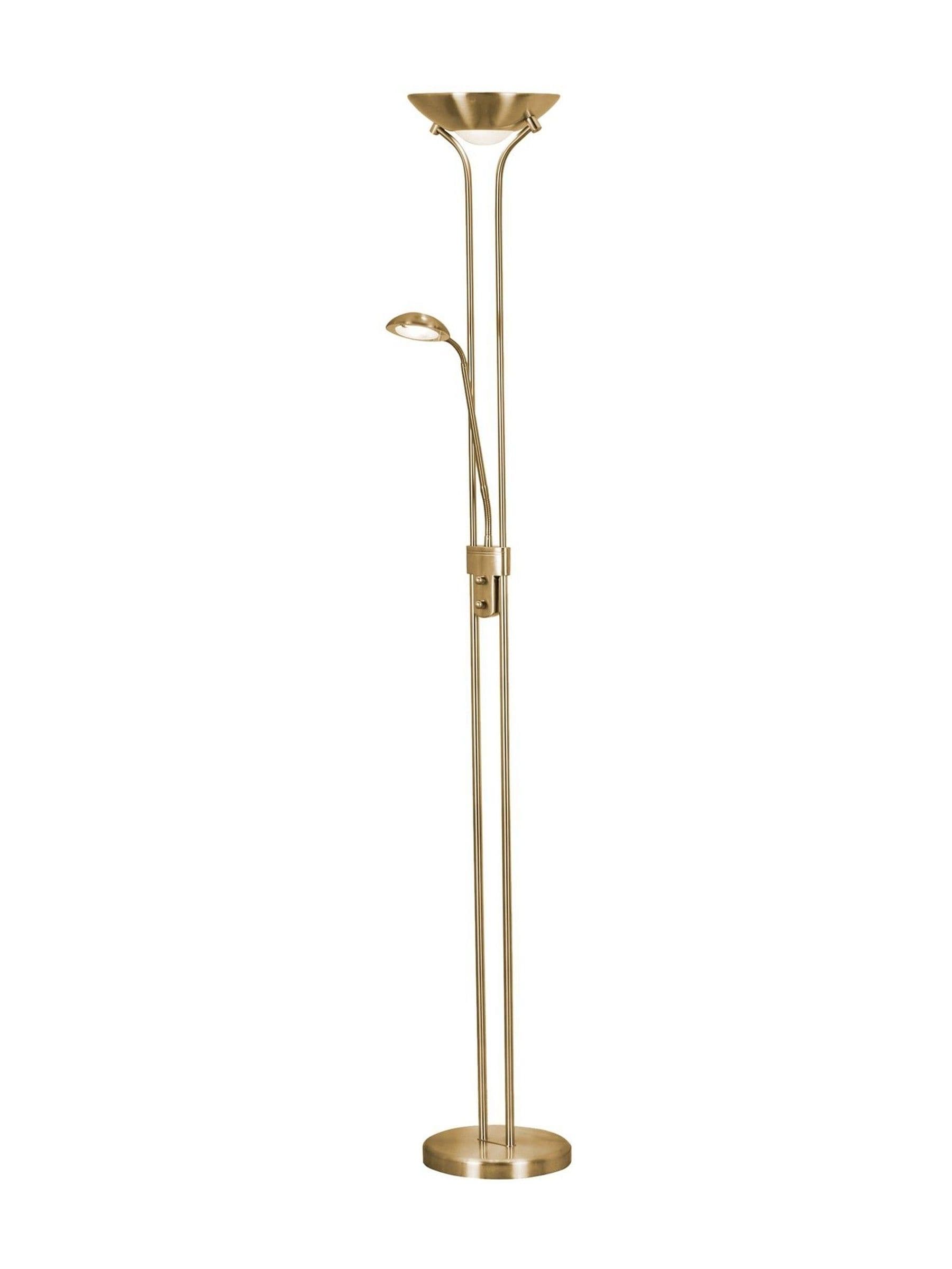 Searchlight Carina Sol satin brass floor lamp, imported from the UK
