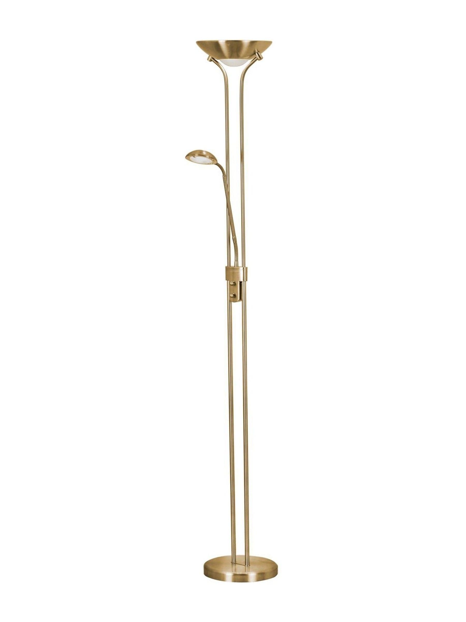 Searchlight Carina Sol satin brass floor lamp, imported from the UK