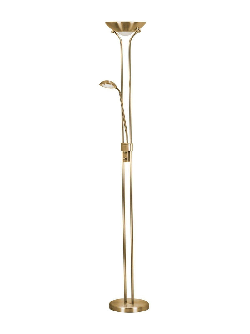 Searchlight Carina Sol satin brass floor lamp, imported from the UK